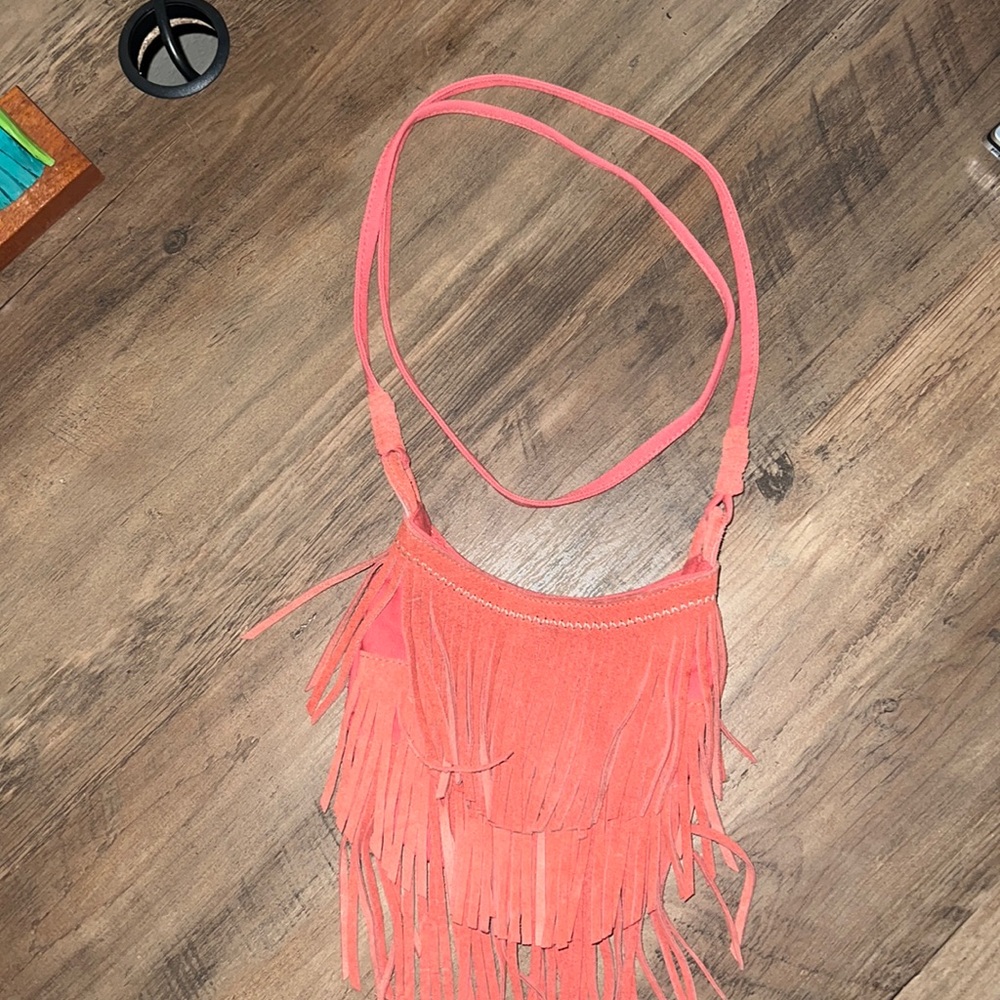Coral leather crossbody